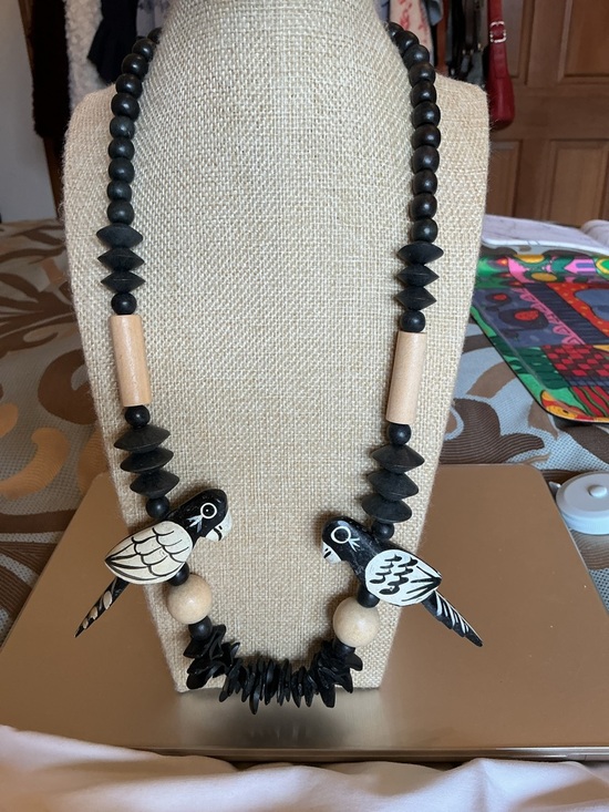 Jewelry - Handcrafted Black & Natural Wood Bird Necklace